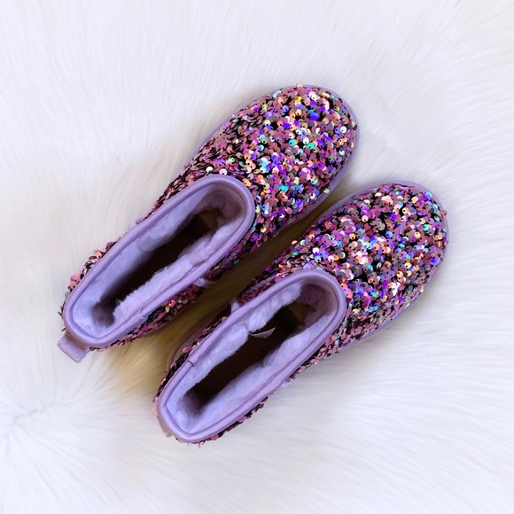 UGG Classic Mini Stellar Sequin Lilac Frost Boots - Picture 2 of 9